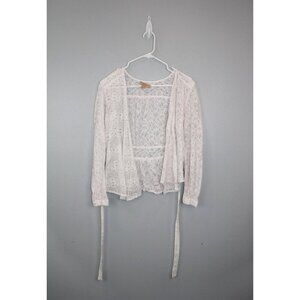Kyra of India Cardigan Womens M White Eyelet Knit Grannycore Croquette Front Tie